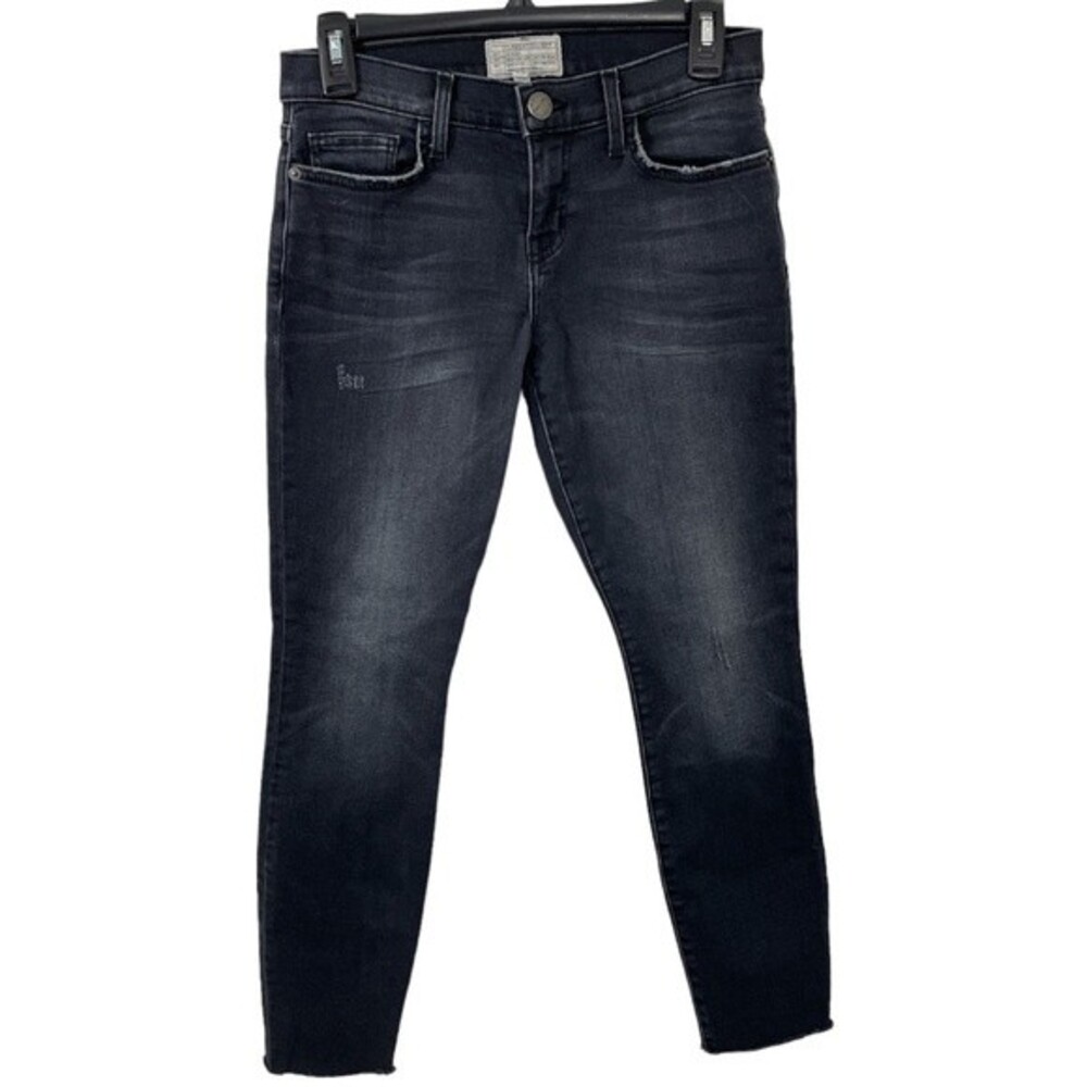 Current/Elliott Faded Black Wash Skinny Jeans Size 26 Distressed Raw Hem